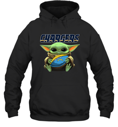 Baby Yoda Loves The Los Angeles Chargers Star Wars Baby Yoda Hugs Chargers NFL Adult Hoodie Sweatshirt