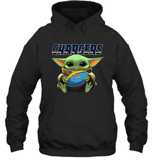 Baby Yoda Loves The Los Angeles Chargers Star Wars Baby Yoda Hugs Chargers NFL Adult Hoodie Sweatshirt Adult Hoodie Sweatshirt - VeigarTee