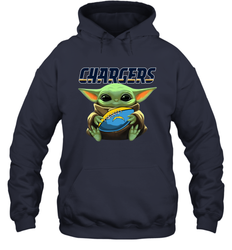 Baby Yoda Loves The Los Angeles Chargers Star Wars Baby Yoda Hugs Chargers NFL Adult Hoodie Sweatshirt