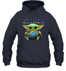 Baby Yoda Loves The Los Angeles Chargers Star Wars Baby Yoda Hugs Chargers NFL Adult Hoodie Sweatshirt Adult Hoodie Sweatshirt - VeigarTee