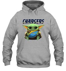 Baby Yoda Loves The Los Angeles Chargers Star Wars Baby Yoda Hugs Chargers NFL Adult Hoodie Sweatshirt Adult Hoodie Sweatshirt - VeigarTee