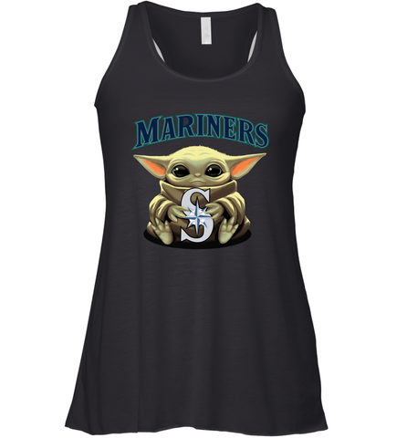 Baby Yoda Hugs Loves The Seattle Mariners Baseball Womens Racerback Tank Top Womens Racerback Tank Top / Black / XS Womens Racerback Tank Top - VeigarTee