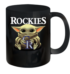 Baby Yoda Hugs Loves The Colorado Rockies Baseball Ceramic Mug 11oz Ceramic Mug 11oz - VeigarTee