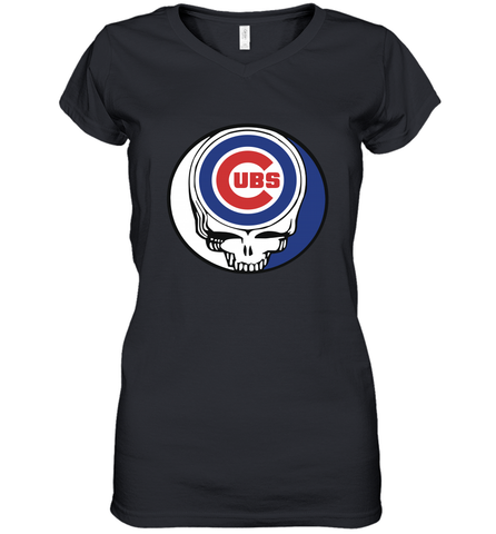 Chicago Cubs Grateful Dead Steal Your Face Baseball Womens V-Neck T-Shirt Womens V-Neck T-Shirt / Black / S Womens V-Neck T-Shirt - VeigarTee