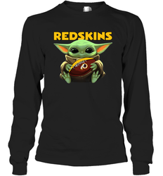 Baby Yoda Loves The Washington Redskins Star Wars Baby Yoda Hugs Redskins NFL Adult Long Sleeve T-Shirt