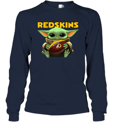 Baby Yoda Loves The Washington Redskins Star Wars Baby Yoda Hugs Redskins NFL Adult Long Sleeve T-Shirt