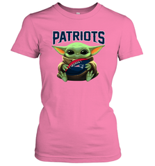Baby Yoda Loves The New England Patriots Star Wars Baby Yoda Hugs Patriots NFL Womens T-Shirt Womens T-Shirt - VeigarTee