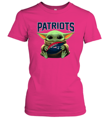 Baby Yoda Loves The New England Patriots Star Wars Baby Yoda Hugs Patriots NFL Womens T-Shirt Womens T-Shirt - VeigarTee