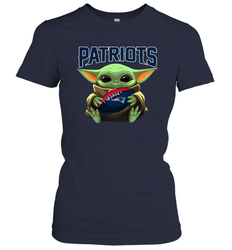 Baby Yoda Loves The New England Patriots Star Wars Baby Yoda Hugs Patriots NFL Womens T-Shirt