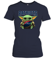 Baby Yoda Loves The New England Patriots Star Wars Baby Yoda Hugs Patriots NFL Womens T-Shirt Womens T-Shirt - VeigarTee