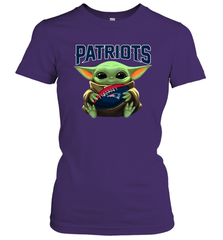 Baby Yoda Loves The New England Patriots Star Wars Baby Yoda Hugs Patriots NFL Womens T-Shirt Womens T-Shirt - VeigarTee