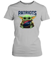 Baby Yoda Loves The New England Patriots Star Wars Baby Yoda Hugs Patriots NFL Womens T-Shirt Womens T-Shirt - VeigarTee