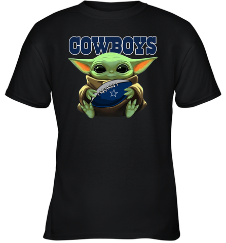 Baby Yoda Loves The Dallas Cowboys Star Wars Baby Yoda Hugs Cowboys NFL Youth T-Shirt Youth T-Shirt / Black / XS Youth T-Shirt - VeigarTee