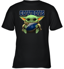 Baby Yoda Loves The Dallas Cowboys Star Wars Baby Yoda Hugs Cowboys NFL Youth T-Shirt Youth T-Shirt - VeigarTee