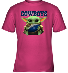 Baby Yoda Loves The Dallas Cowboys Star Wars Baby Yoda Hugs Cowboys NFL Youth T-Shirt Youth T-Shirt - VeigarTee