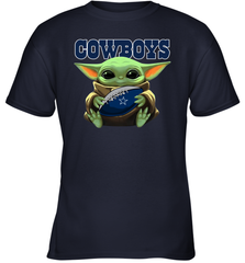 Baby Yoda Loves The Dallas Cowboys Star Wars Baby Yoda Hugs Cowboys NFL Youth T-Shirt Youth T-Shirt - VeigarTee