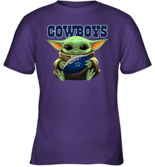 Baby Yoda Loves The Dallas Cowboys Star Wars Baby Yoda Hugs Cowboys NFL Youth T-Shirt Youth T-Shirt - VeigarTee