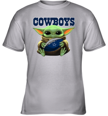 Baby Yoda Loves The Dallas Cowboys Star Wars Baby Yoda Hugs Cowboys NFL Youth T-Shirt Youth T-Shirt - VeigarTee