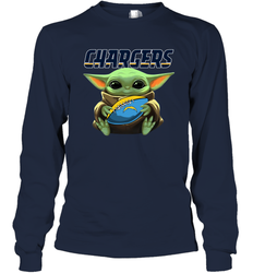 Baby Yoda Loves The Los Angeles Chargers Star Wars Baby Yoda Hugs Chargers NFL Adult Long Sleeve T-Shirt