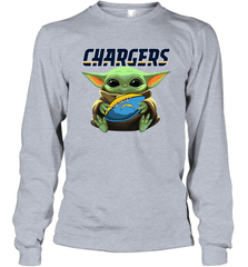 Baby Yoda Loves The Los Angeles Chargers Star Wars Baby Yoda Hugs Chargers NFL Adult Long Sleeve T-Shirt Adult Long Sleeve T-Shirt - VeigarTee