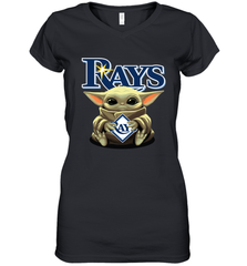 Baby Yoda Hugs Loves The Tampa Bay Rays Baseball Womens V-Neck T-Shirt Womens V-Neck T-Shirt - VeigarTee