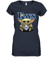 Baby Yoda Hugs Loves The Tampa Bay Rays Baseball Womens V-Neck T-Shirt Womens V-Neck T-Shirt - VeigarTee