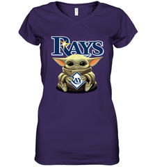 Baby Yoda Hugs Loves The Tampa Bay Rays Baseball Womens V-Neck T-Shirt Womens V-Neck T-Shirt - VeigarTee