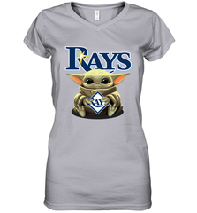 Baby Yoda Hugs Loves The Tampa Bay Rays Baseball Womens V-Neck T-Shirt Womens V-Neck T-Shirt - VeigarTee