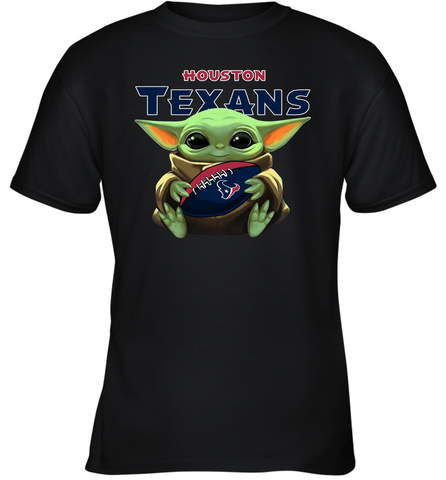 Baby Yoda Loves The Houston Texans Star Wars Baby Yoda Hugs Texans NFL Youth T-Shirt Youth T-Shirt / Black / XS Youth T-Shirt - VeigarTee