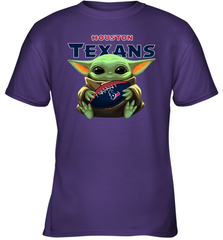 Baby Yoda Loves The Houston Texans Star Wars Baby Yoda Hugs Texans NFL Youth T-Shirt Youth T-Shirt - VeigarTee