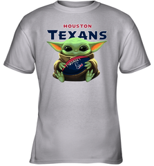 Baby Yoda Loves The Houston Texans Star Wars Baby Yoda Hugs Texans NFL Youth T-Shirt Youth T-Shirt - VeigarTee