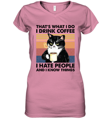 That's What I Do I Drink Coffee I Hate People  Cat Coffee Womens V-Neck T-Shirt Womens V-Neck T-Shirt - VeigarTee