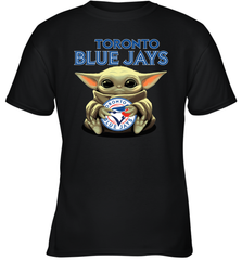 Baby Yoda Hugs Loves The Toronto Blue Jays Baseball Youth T-Shirt Youth T-Shirt - VeigarTee