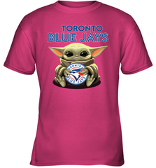 Baby Yoda Hugs Loves The Toronto Blue Jays Baseball Youth T-Shirt Youth T-Shirt - VeigarTee