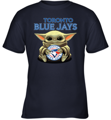 Baby Yoda Hugs Loves The Toronto Blue Jays Baseball Youth T-Shirt Youth T-Shirt - VeigarTee