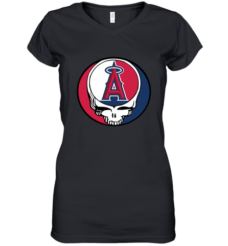 Los Angeles Angels Grateful Dead Steal Your Face Baseball Womens V-Neck T-Shirt Womens V-Neck T-Shirt / Black / S Womens V-Neck T-Shirt - VeigarTee