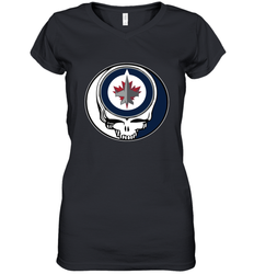 Winnipeg Jets Grateful Dead Steal Your Face Hockey NHL Womens V-Neck T-Shirt