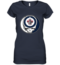 Winnipeg Jets Grateful Dead Steal Your Face Hockey NHL Womens V-Neck T-Shirt