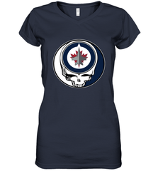 Winnipeg Jets Grateful Dead Steal Your Face Hockey NHL Womens V-Neck T-Shirt Womens V-Neck T-Shirt - VeigarTee