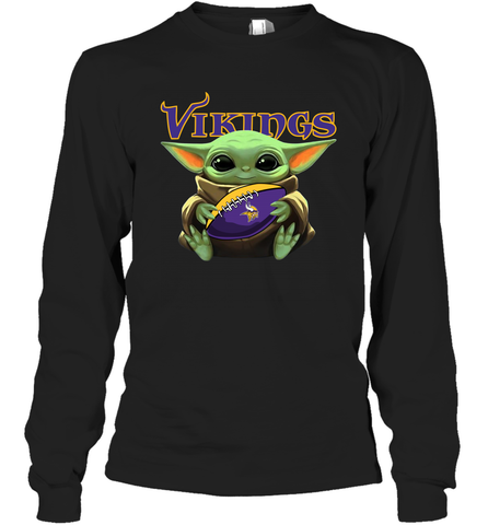 Baby Yoda Loves The Minnesota Vikings Star Wars Baby Yoda Hugs Vikings NFL Adult Long Sleeve T-Shirt Adult Long Sleeve T-Shirt / Black / S Adult Long Sleeve T-Shirt - VeigarTee