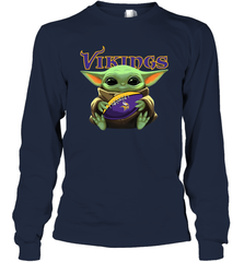 Baby Yoda Loves The Minnesota Vikings Star Wars Baby Yoda Hugs Vikings NFL Adult Long Sleeve T-Shirt Adult Long Sleeve T-Shirt - VeigarTee
