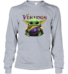 Baby Yoda Loves The Minnesota Vikings Star Wars Baby Yoda Hugs Vikings NFL Adult Long Sleeve T-Shirt Adult Long Sleeve T-Shirt - VeigarTee