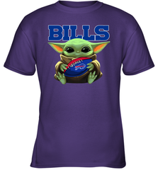 Baby Yoda Loves The Buffalo Bills Star Wars Baby Yoda Hugs Bills NFL Youth T-Shirt Youth T-Shirt - VeigarTee