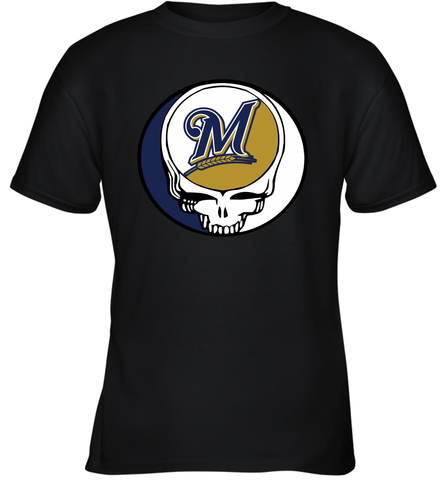 Milwaukee Brewers Grateful Dead Steal Your Face Baseball Youth T-Shirt Youth T-Shirt / Black / XS Youth T-Shirt - VeigarTee