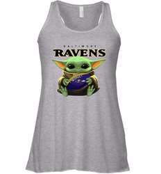 Baby Yoda Loves The Baltimore Ravens Star Wars Baby Yoda Hugs Ravens NFL Womens Racerback Tank Top