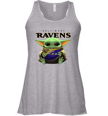 Baby Yoda Loves The Baltimore Ravens Star Wars Baby Yoda Hugs Ravens NFL Womens Racerback Tank Top Womens Racerback Tank Top - VeigarTee