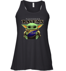 Baby Yoda Loves The Baltimore Ravens Star Wars Baby Yoda Hugs Ravens NFL Womens Racerback Tank Top Womens Racerback Tank Top - VeigarTee