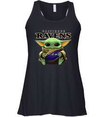 Baby Yoda Loves The Baltimore Ravens Star Wars Baby Yoda Hugs Ravens NFL Womens Racerback Tank Top Womens Racerback Tank Top - VeigarTee