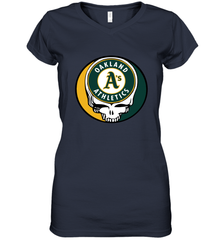 Oakland Athletics Grateful Dead Steal Your Face Baseball Womens V-Neck T-Shirt Womens V-Neck T-Shirt - VeigarTee