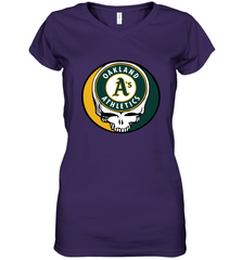 Oakland Athletics Grateful Dead Steal Your Face Baseball Womens V-Neck T-Shirt Womens V-Neck T-Shirt - VeigarTee